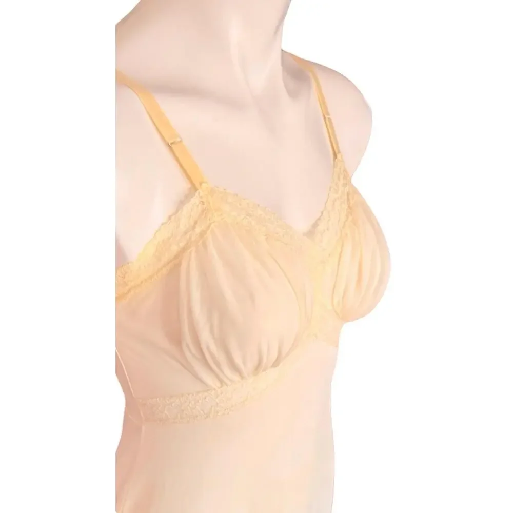 Vintage 1950’s Shadowline Ivory Nylon Full Slip Lace Bodice Ruffle Hem Sz 32